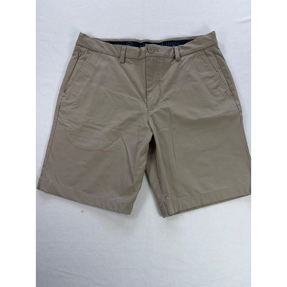 Vineyard Vines Mens 32 On The Go Shorts Khaki Tan Performance Stretch Golf 9"